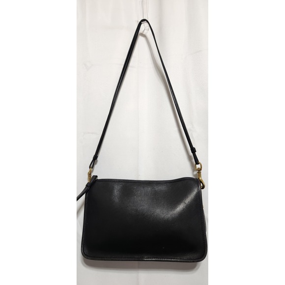 Coach Handbags - Vintage Coach Basic‎ bag Black Leather Crossbody Bag Zip Shoulder Brass Hardware